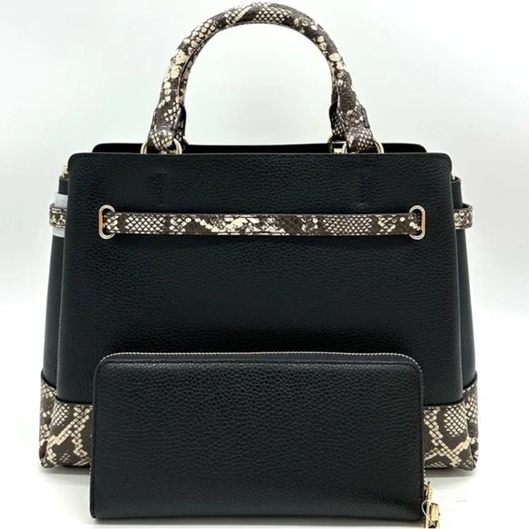 Michael Kors Large Reed Satchel Crossbody Bag & Large Continental Wallet Black